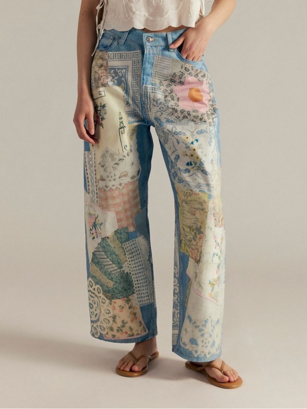 We The Free Illusions Printed Patchwork Relaxed Jeans